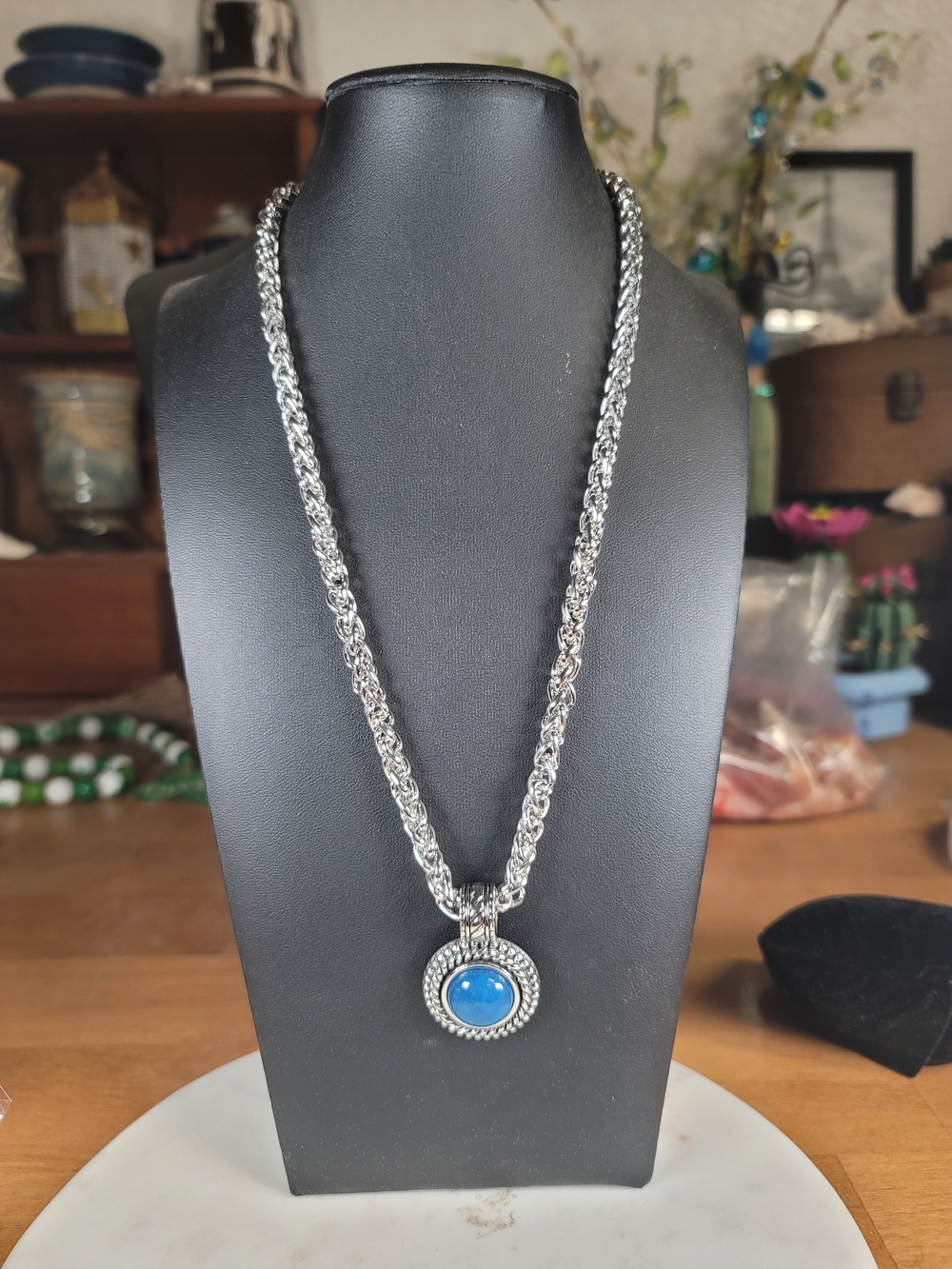 paparazzi Silver Necklace with Blue Stone Pendant